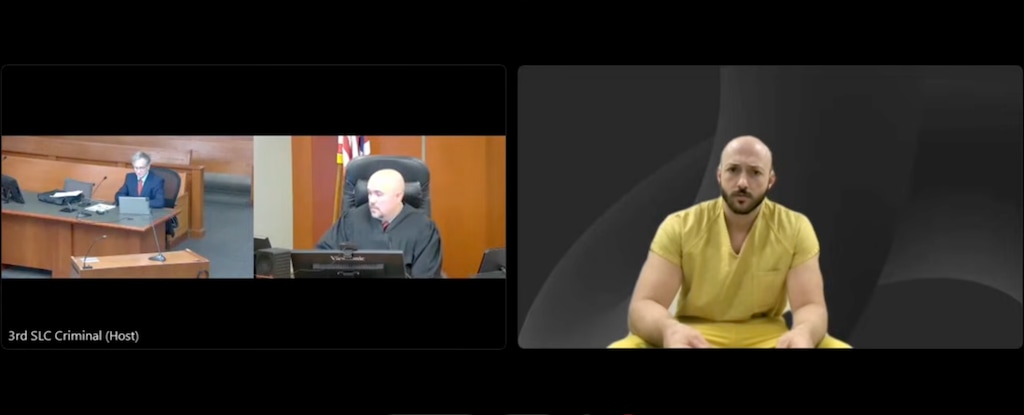 (3rd District Court) Micah Smith, right, appears for a hearing on Dec. 2, 2025. Smith is facing child torture and abuse charges after he took his three small children on a long, strenuous hike during a winter storm in Big Cottonwood Canyon and had to be rescued.