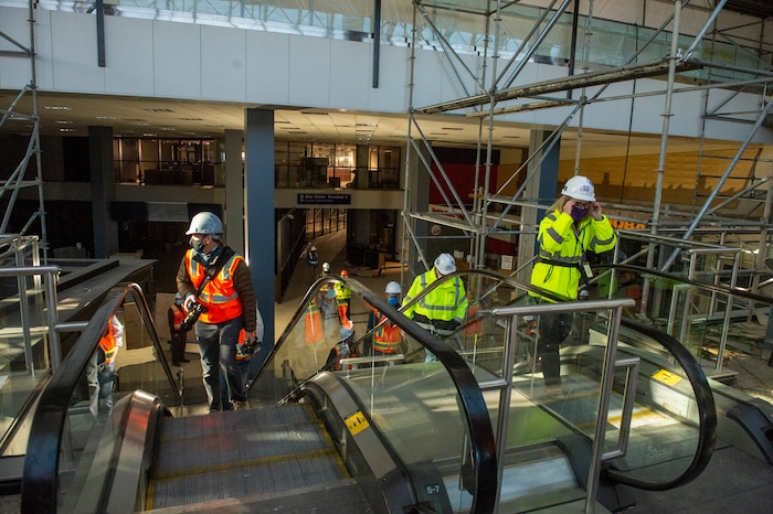 (Rick Egan | The Salt Lake Tribune)  The old Terminal 1 at the Salt Lake International Airport is prepared for demolition, to make way for the expansion of the new terminals, on Tuesday, Nov. 24, 2020.