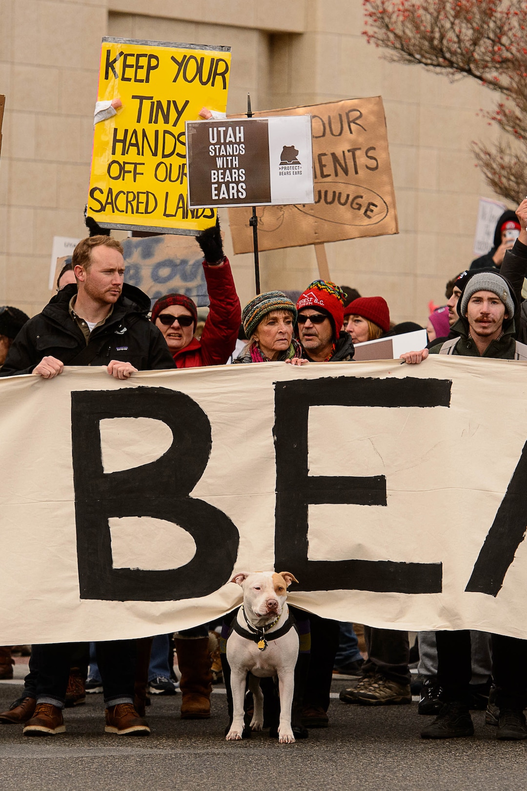 (Trent Nelson | The Salt Lake Tribune)  Protesters block off an intersection downtown after a rally against a visit by President Donald Trump, Monday December 4, 2017.