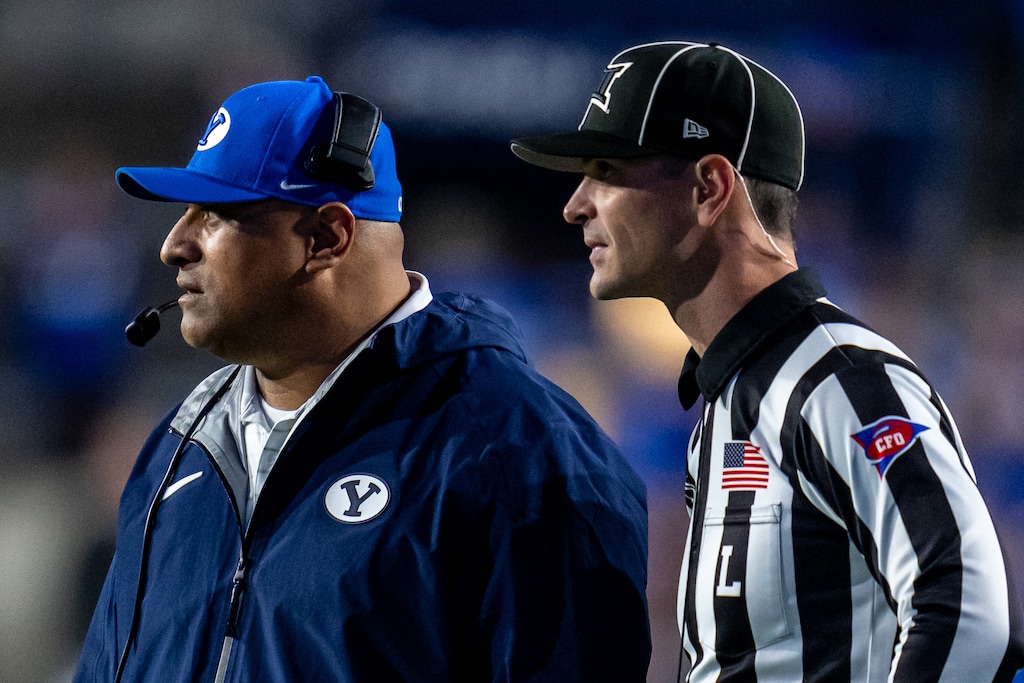 (Trent Nelson  |  The Salt Lake Tribune) BYU Cougars head coach Kalani Sitake as BYU hosts TCU, NCAA football in Provo on Saturday, Nov. 15, 2025.