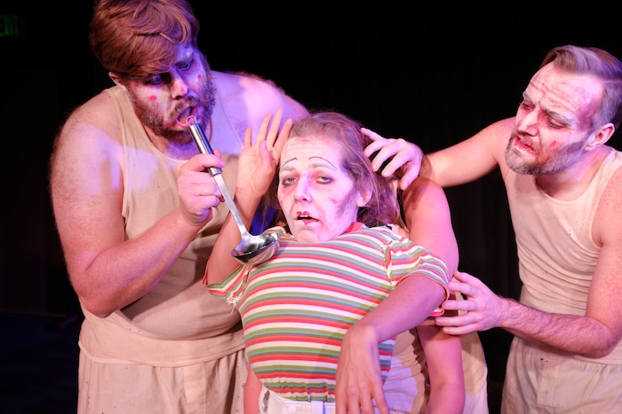 (Courtesy photo) Leviticus Brown, from left, Emily Nash and Shawn Saunders perform in “Shockheaded Peter,” a macabre German musical crafted out of cautionary tales about the delightful, horrible consequences of children’s disobedience, which is the latest production by Sackerson theater company.