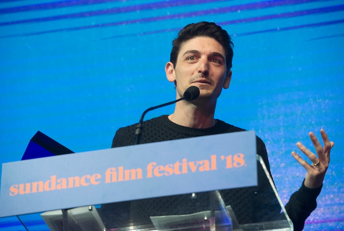 (Rick Egan  |  The Salt Lake Tribune)     Director Derek Doneen accepts the U.S. Documentary Grand Jury Prize Award for the film Kailish, at the 2018 Sundance Film Festival Awards Night, Saturday, January 27, 2018.



