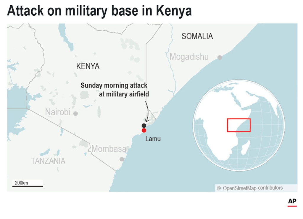 Al-Shabab extremists overran a key military base used by U.S. counterterror forces in Kenya before dawn Sunday, January 5, 2020, destroying U.S. aircraft and vehicles, Kenyan authorities said.