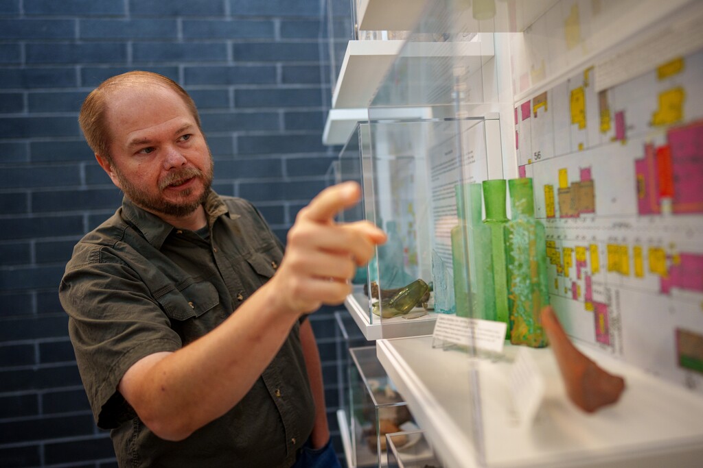 (Trent Nelson | The Salt Lake Tribune) State Historic Preservation Officer Chris Merritt talks about artifacts from the 1800s uncovered during the construction of the new downtown liquor store in Salt Lake City on Wednesday, May 29, 2024.