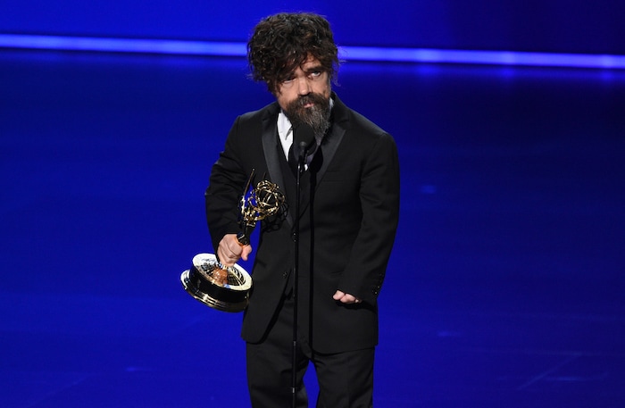 Peter Dinklage accepts the award for outstanding supporting actor in a drama series for "Game of Thrones" at the 71st Primetime Emmy Awards on Sunday, Sept. 22, 2019, at the Microsoft Theater in Los Angeles. (Photo by Chris Pizzello/Invision/AP)