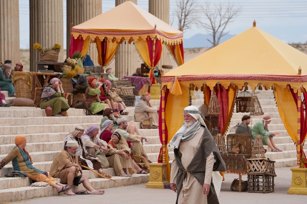 (Chris Samuels | The Salt Lake Tribune) Extras rest between takes during filming of Season 7 of "The Chosen" in Goshen, Monday, June 8, 2026.