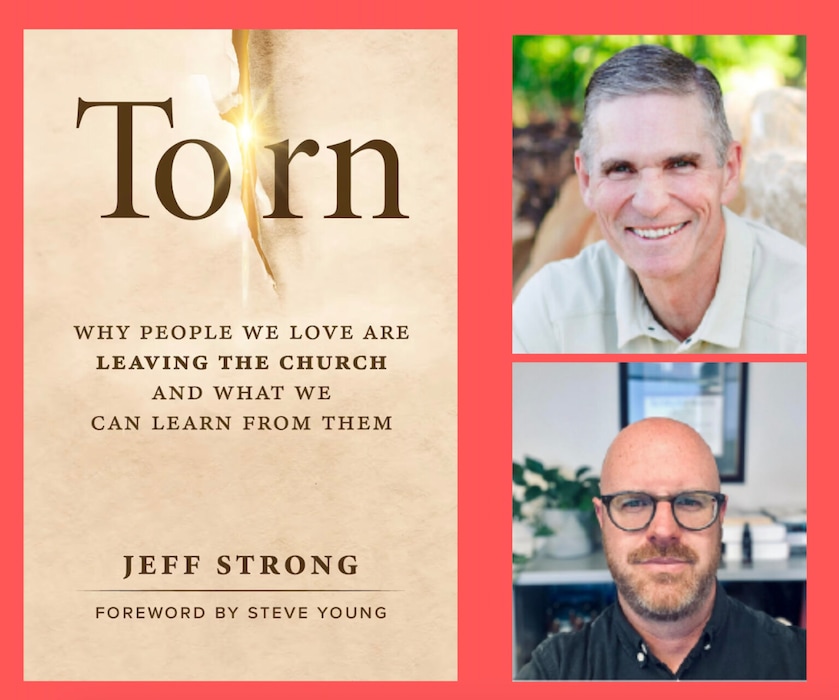 (Courtesy images via RNS) “Torn: Why People We Love Are Leaving the Church and What We Can Learn from Them" and author Jeff Strong, top right, and researcher Jeff Dotson.
