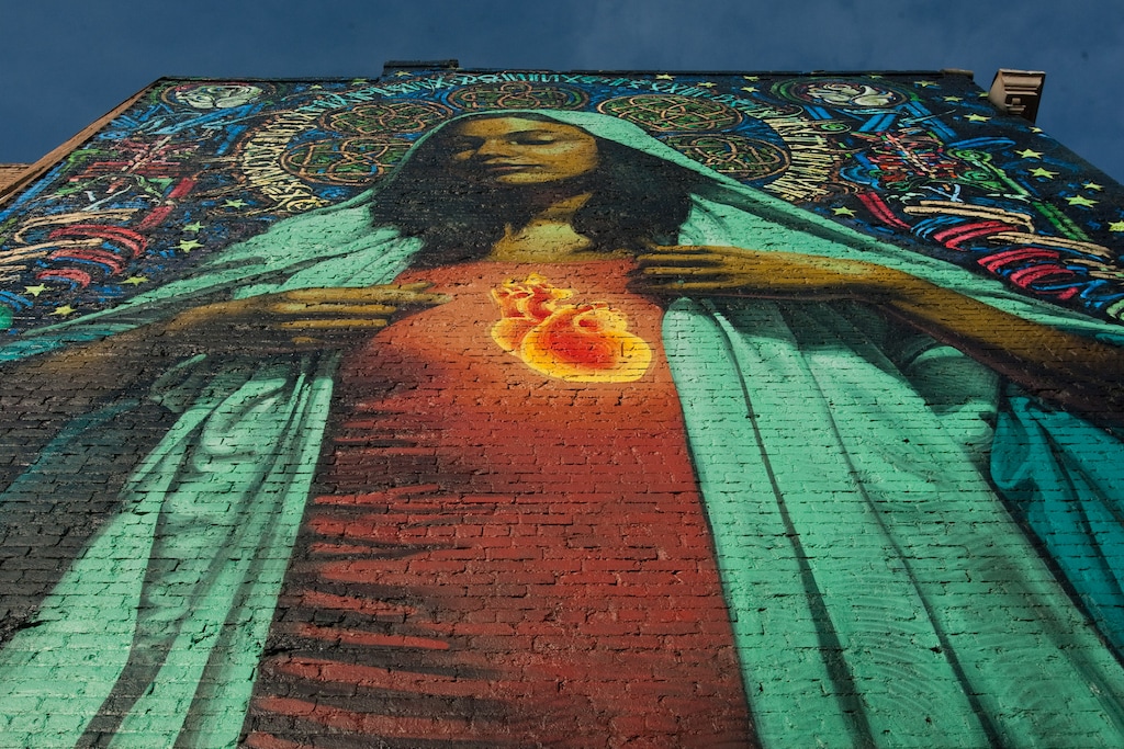 (Chris Detrick  |  The Salt Lake Tribune)
A mural of the Virgin Mary in downtown Salt Lake City. Teachings about Mary are attracting women to the Catholic Church.