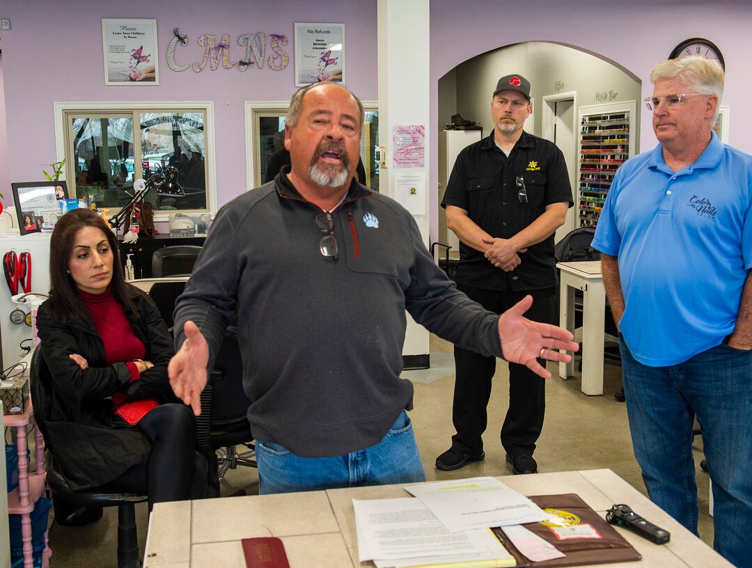 (Rick Egan  |  The Salt Lake Tribune)    Steve Vincent from Treasure Island Tanning talks about the impact COVID-19 is having on small businesses, during. news conference at his salon in Midvale, Wednesday, March 25, 2020.