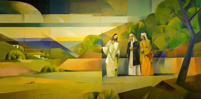 (Leah Hogsten | The Salt Lake Tribune) Jorge Cocco Santángelo's "Camino a Emaus" or "Road to Emmaus," oil on canvas, 2018. The Church of Jesus Christ of Latter-day Saints Church History Museum presented two new art exhibits, Thursday, May 17, 2018. Paintings created by Argentine artist Jorge Cocco Santángelo and large-scale images taken by LDS Church staff photographers Cody Bell and Leslie Nilsson will be on display beginning May 17 through Oct. 9, 2018, and January 2019, respectively.