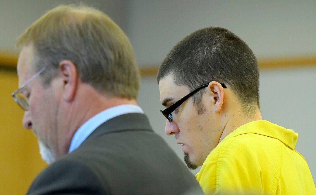(Eli Lucero  |  Herald Journal) Alex Whipple, right, appears in 1st District Court with his lawyer Shannon Demler, for his sentencing hearing on Tuesday in Logan. Whipple was sentenced to life without the possibility of parole for murdering his niece Lizzy Shelley. 