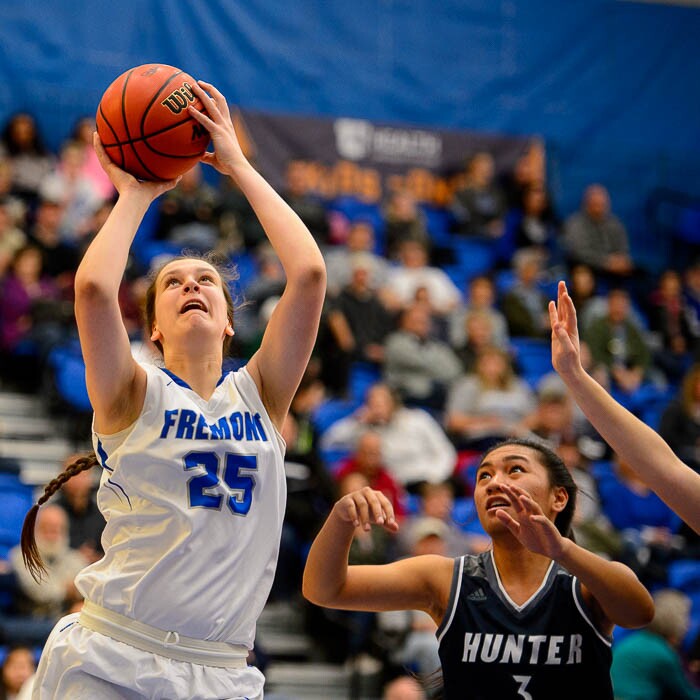 (Trent Nelson | The Salt Lake Tribune)  Fremont's Emma Calvert (25) as Hunter faces Fremont in the 6A High School Girls' Basketball Tournament at SLCC in Taylorsville, Tuesday Feb. 20, 2018.