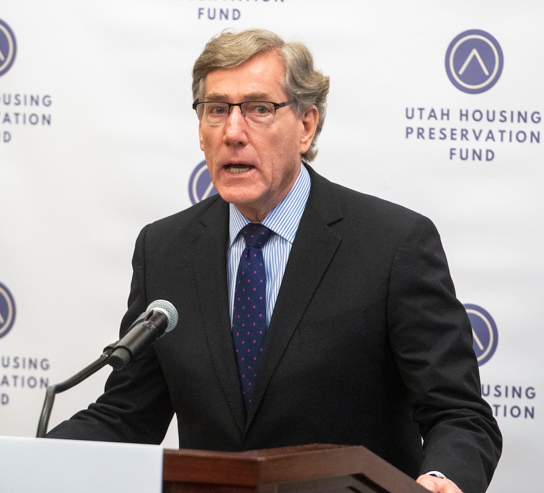 (Rick Egan  |  The Salt Lake Tribune)    Scott Anderson, CEO, Zions Bank, says a few words about the $100 million private-sector driven effort to preserve affordable housing in Utah, at a news conference at the Utah State Capitol, Monday March 2, 2020