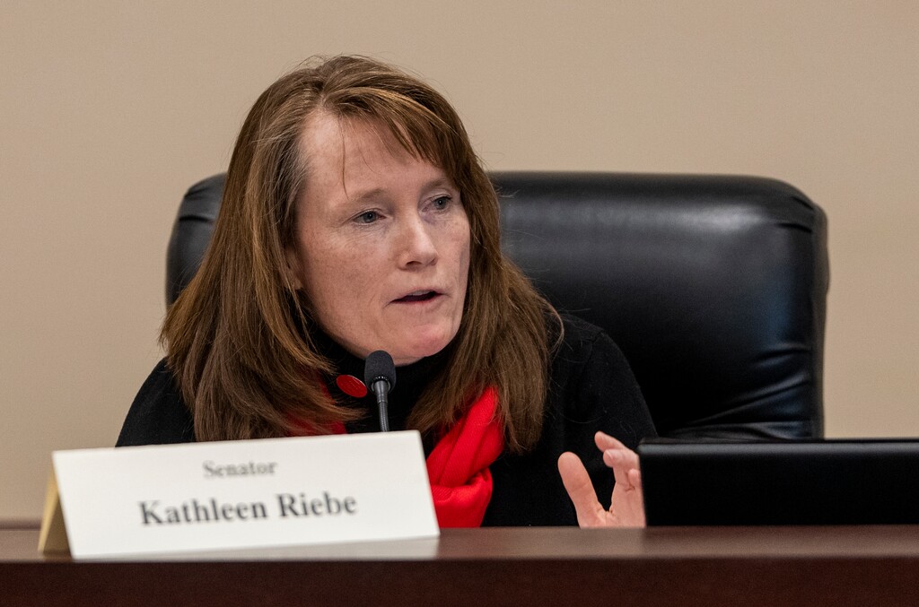 (Rick Egan | The Salt Lake Tribune)  Sen. Kathleen Riebe, D-Cottonwood Heights, asks a question as the Senate Education Committee discusses HB215, on Monday, Jan. 23, 2023. Riebe was nominated by Democrats in a June 28 special contention to run in Utah's 2nd Congressional District special election this fall.