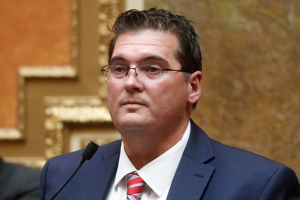 (Rick Bowmer AP file photo) In this Jan. 27, 2020, file photo, Republican House Majority Leader Francis Gibson speaks on the floor of the Utah House of Representatives, in Salt lake City. Gibson privacy protection bill passed the House on Friday and heads to the Senate.