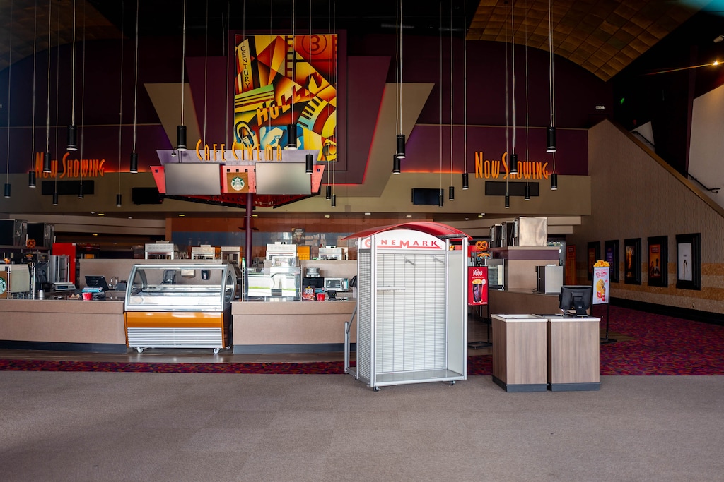 (Trent Nelson  |  The Salt Lake Tribune) The empty lobby at the Century 16 movie theater in South Salt Lake on Monday, March 30, 2020.