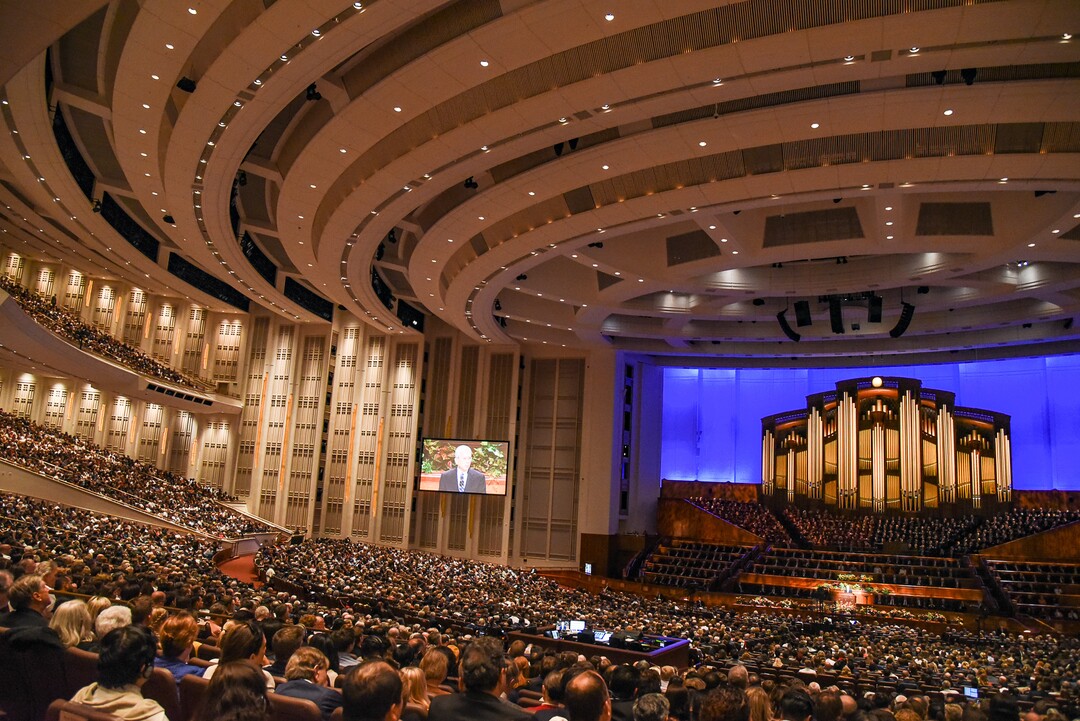 (Francisco Kjolseth  |  The Salt Lake Tribune)  People listen during the Sunday morning session of the 189th twice-annual General Conference of The Church of Jesus Christ of Latter-day Saints in the Conference Center in Salt Lake City on Sunday, Oct. 6, 2019.
