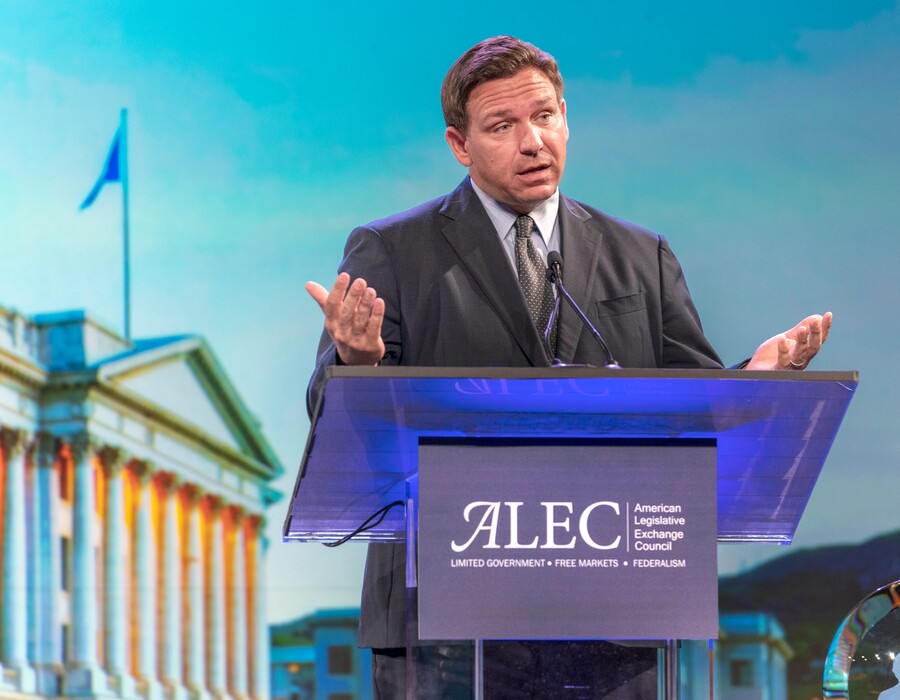(Leah Hogsten | The Salt Lake Tribune)  Florida Gov. Ron DeSantis addresses The American Legislative Exchange Council annual meeting July 28, 2021 at The Grand America Hotel in Salt Lake City. 