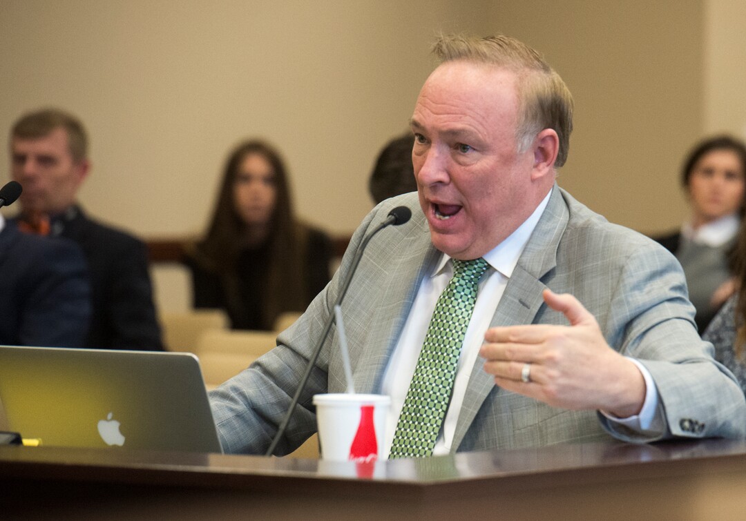 (Rick Egan  |  The Salt Lake Tribune)  Sen. Jim Dabakis speaks in support of bill, SJR16 during a Senate Education Committee meeting at the Capitol, Friday, March 2, 2018.