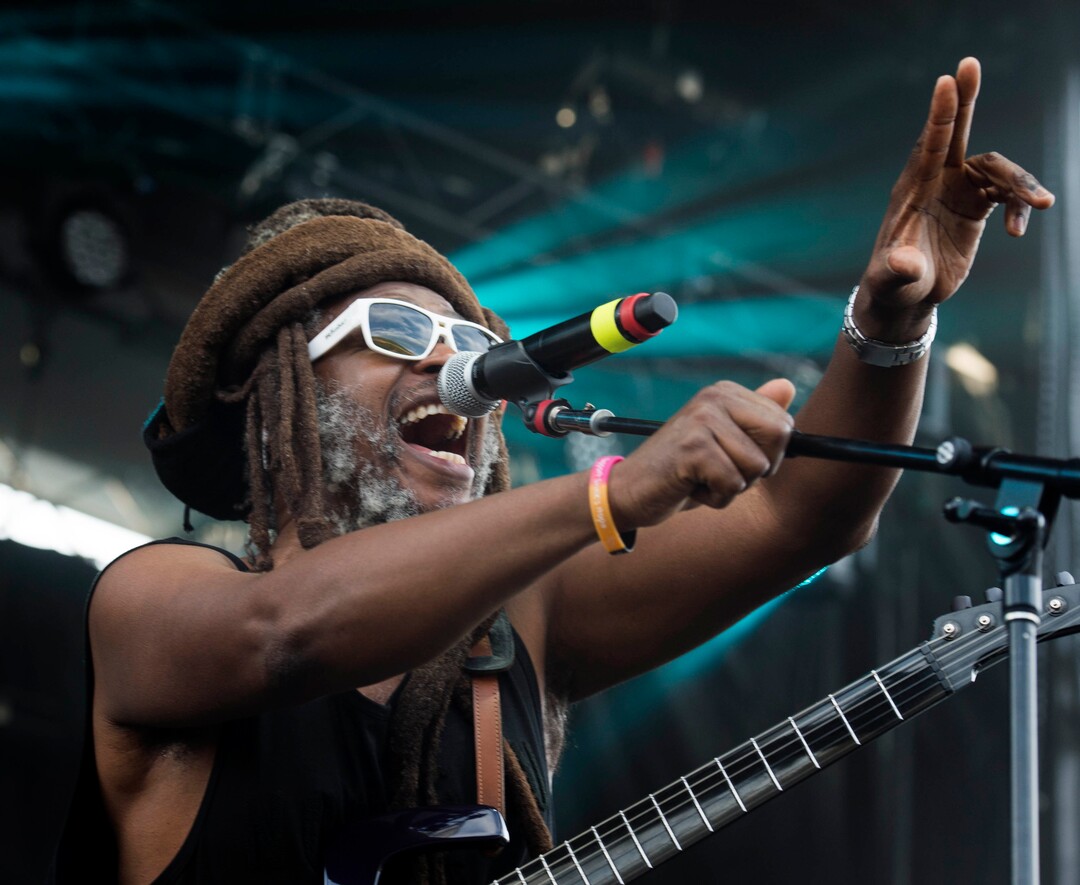 (Rick Egan  |  The Salt Lake Tribune)  David Hinds performs with Steel Pulse at the Reggae Rise Up Music Festival, at the Rivers Edge near Heber City. Saturday, Aug. 25, 2018.