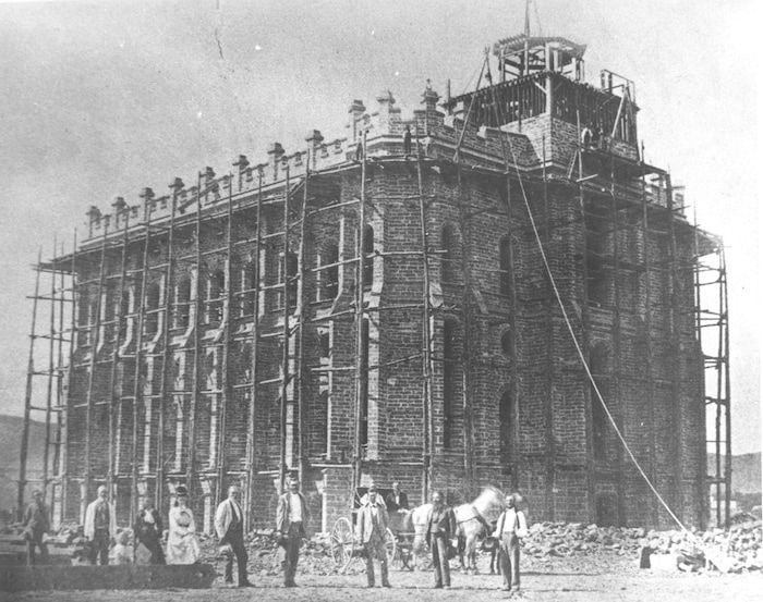 (Courtesy of The Church of Jesus Christ of Latter-day Saints) The St. George Temple under construction in 1876.