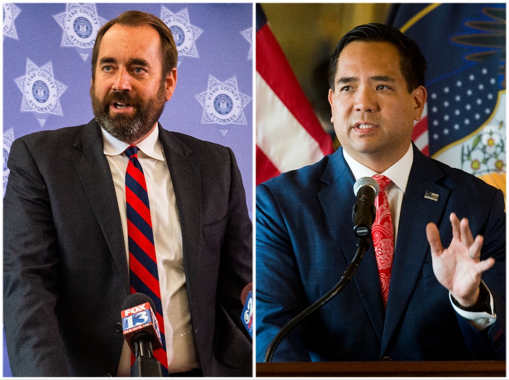 (Tribune file photos) Republican candidates for Utah attorney general David Leavitt, left, and Sean Reyes.