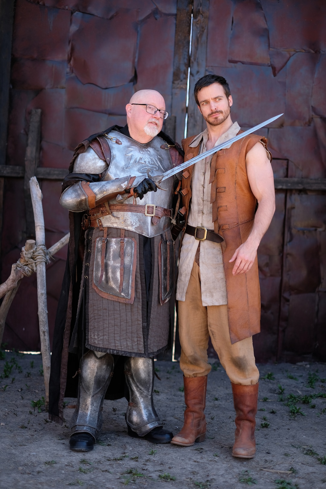 (Photo courtesy Doug Pasko) Salt Lake Tribune TV critic Scott D. Pierce and “Outpost” star Jake Stormoen on the set of the show in Springville.