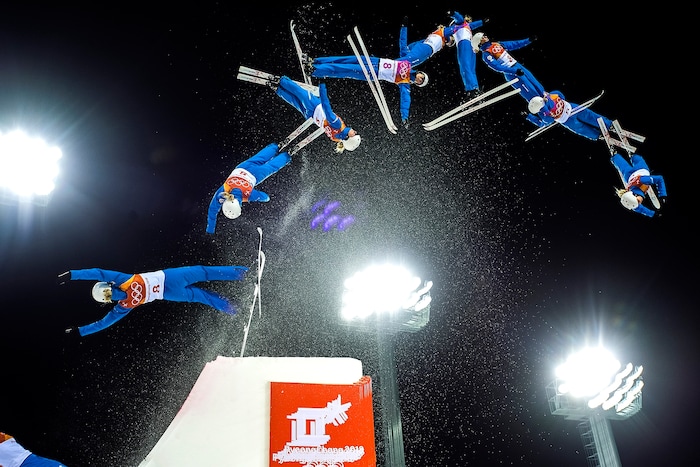 (Chris Detrick  |  The Salt Lake Tribune)  USA's Kiley McKinnon competes during the Ladies' Aerials Qualification at Phoenix Park during the Pyeongchang 2018 Winter Olympics Thursday, Feb. 15, 2018. McKinnon's highest score was 87.88, advancing to the finals. 