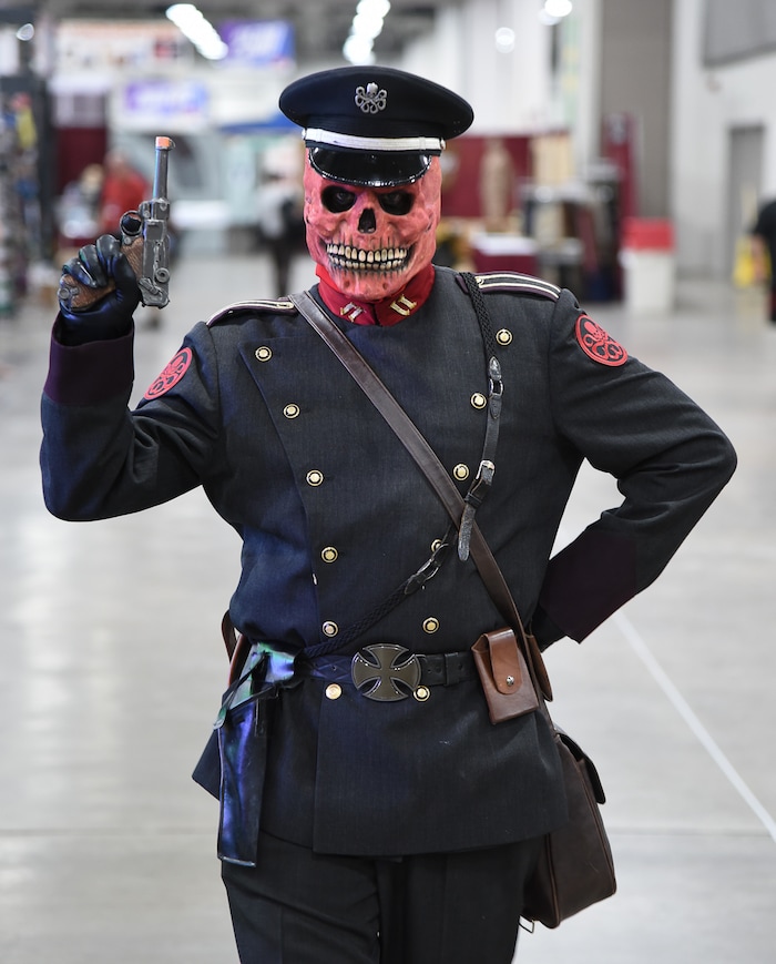 (Francisco Kjolseth  |  The Salt Lake Tribune)  Eric Hall of Midvale dresses up as Red Skull from Captain America as he attends the start of FanX Salt Lake Comic Convention at the Salt Palace in Salt Lake City Thursday, Sept. 6, 2018, during the three-day pop culture convention.