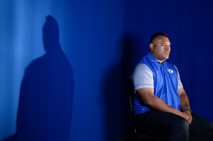 (Francisco Kjolseth  |  The Salt Lake Tribune)  BYU hosts their eighth-annual football media day at the BYU-Broadcasting Building on Friday, June 22, 2018, as head coach Kalani Sitake makes the interview rounds.