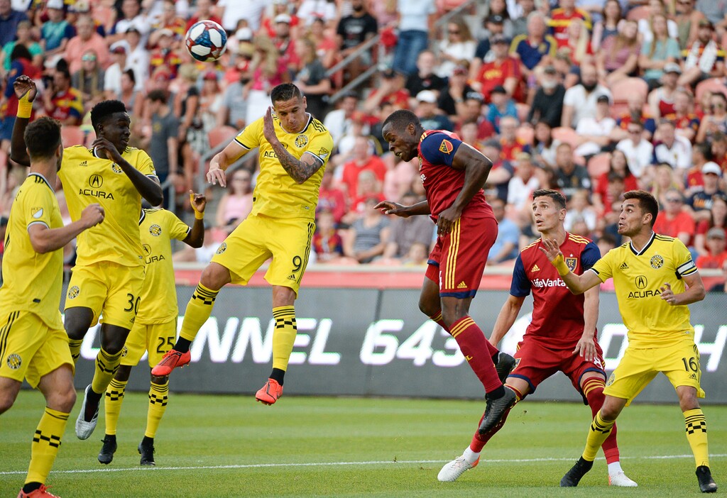 (Francisco Kjolseth  |  The Salt Lake Tribune)  Real Salt Lake hosts Columbus Crew SC, in MLS Soccer at Rio Tinto Stadium in Sandy, Utah on Wed, July 3, 2019.