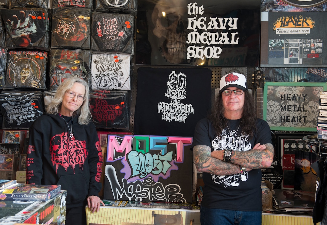 (Rick Egan  |  The Salt Lake Tribune)   Kevin and Angie Kirk own the iconic 30-year-old Heavy Metal Shop in downtown SLC, and they recently lost their son Joey, who was hit by a TRAX train and killed on Nov. 1. Friday, December 1, 2017.