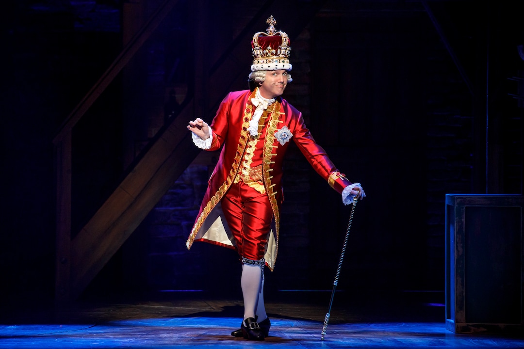 (Courtesy photograph by Joan Marcus) Jon Patrick Walker as King George in the Philip tour of "Hamilton."