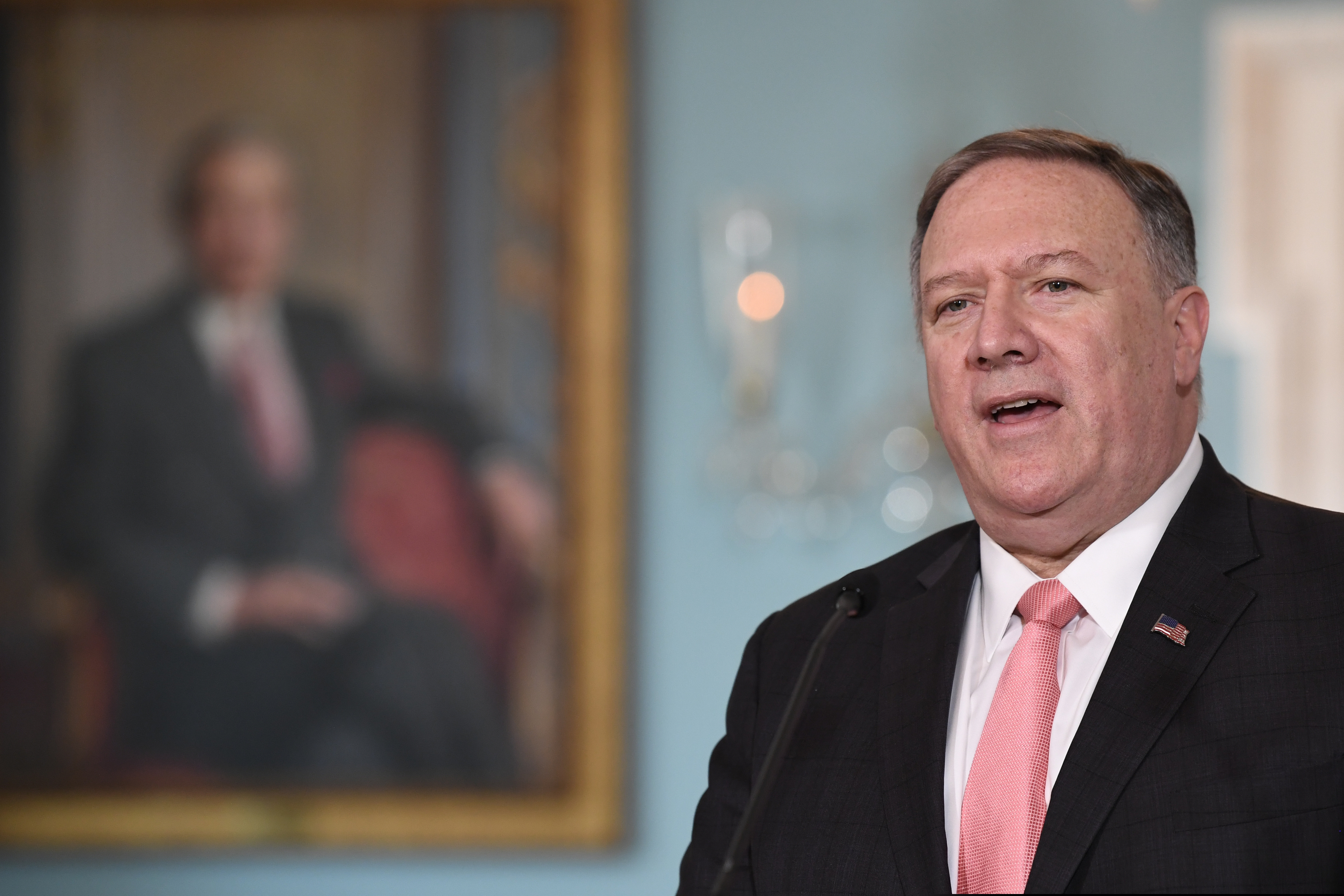 (Susan Walsh | AP file photo) Secretary of State Mike Pompeo speaks during a press availability with Britain's Foreign Secretary Dominic Raab at the State Department in Washington, Wednesday, Aug. 7, 2019.