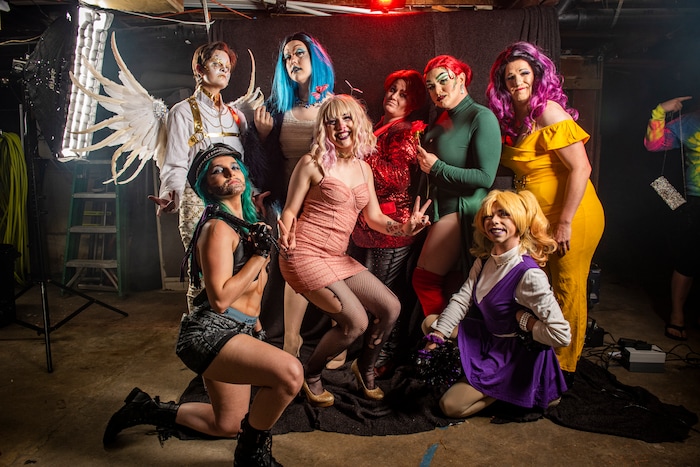 (Isaac Hale | Special to The Tribune) Performers pose for a portrait before a bi-weekly drag show held by the Divine Sister-Misters of Utah County at City Limits Tavern in downtown Provo on Friday, June 18, 2021.