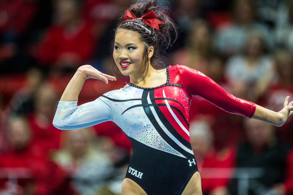 Chris Detrick  |  The Salt Lake TribuneUtah's Kari Lee competes on the floor during the gymnastics meet against BYU at the Huntsman Center Friday January 8, 2016. 