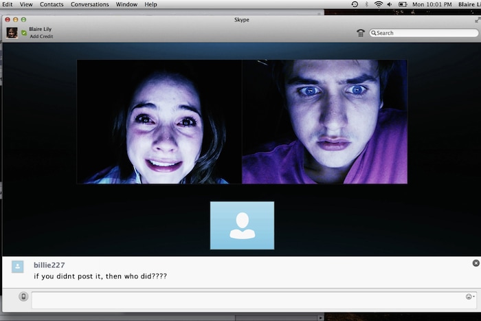 ( Courtesy Universal Pictures) Blaire (Shelley Hennig, left) and Mitch (Moses Storm) try to unravel a terrifying mystery online, in the 2015 horror thriller "Unfriended."