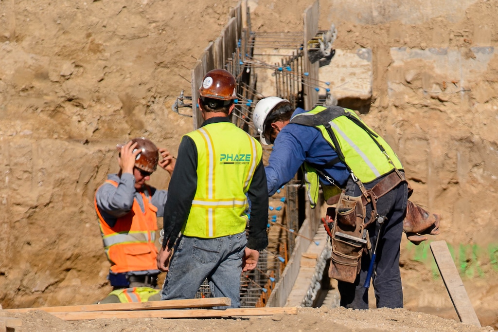 Trent Nelson  |  The Salt Lake TribuneWorkers from Phaze Concrete on the construction site of the new Rawlins High School in Rawlins, Wyoming, Tuesday June 30, 2015.