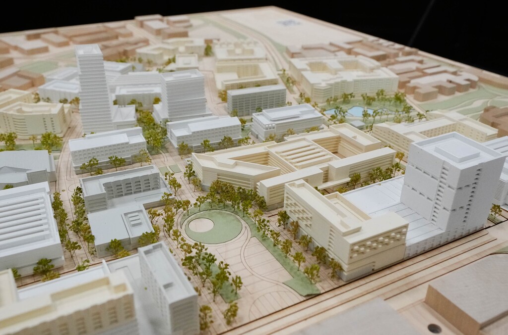 (Francisco Kjolseth | The Salt Lake Tribune) Renderings and a three-dimensional model for The Point are put on display at the Utah Capitol in 2022.