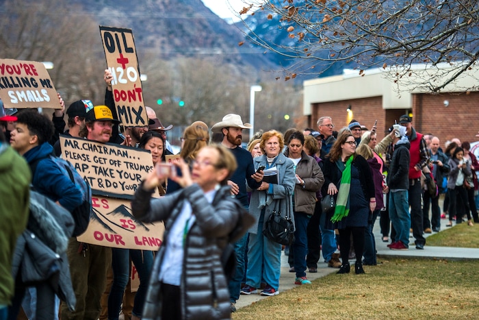 Chris Detrick  |  The Salt Lake Tribune
Crowds of people line up before the town-hall meeting with U.S. Rep. Jason Chaffetz, R-Utah, outside of Brighton High School Thursday February 9, 2017. 