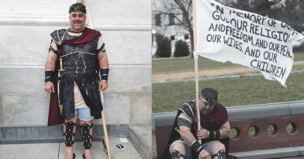 (FBI) Arizonan Nathan Wayne Entrekin, who was dressed as Captain Moroni during the Jan. 6 breaching of the U.S. Capitol, has been arrested by the FBI.