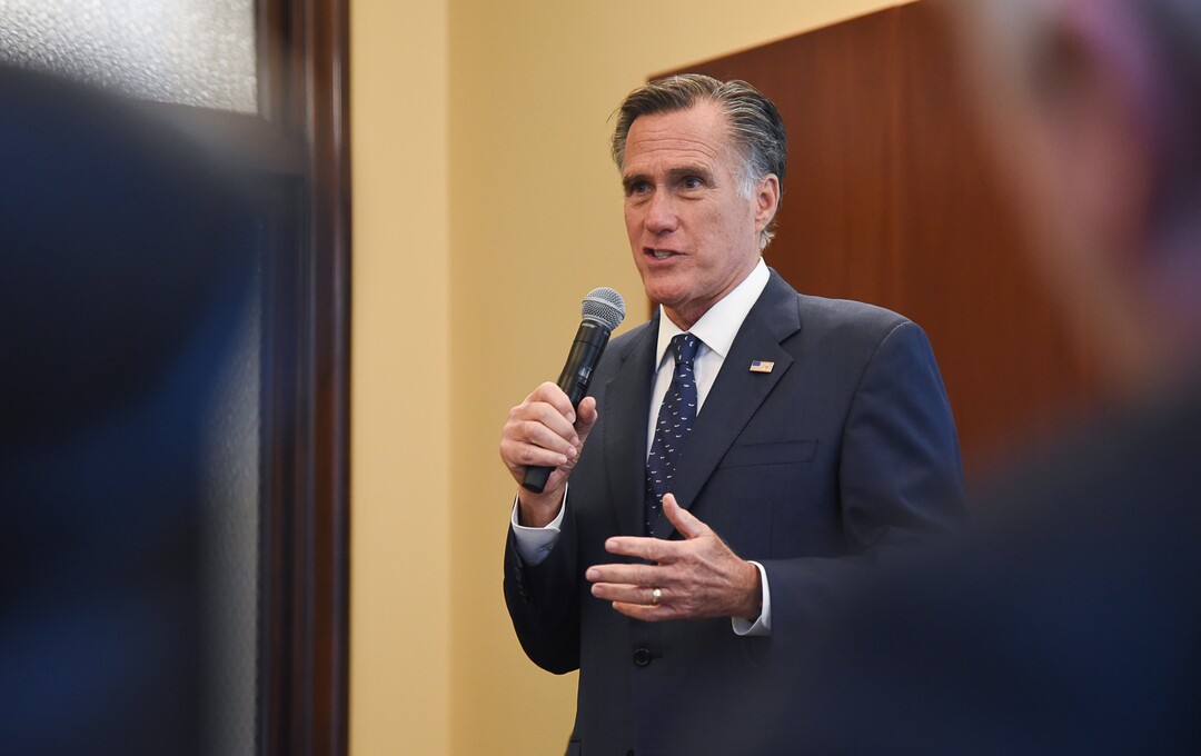 (Francisco Kjolseth  |  The Salt Lake Tribune)  Sen. Mitt Romney meets state lawmakers at the Utah Capitol as he speaks with members of the Republican House Caucus during a series of meetings on Thursday, Feb. 21, 2019.