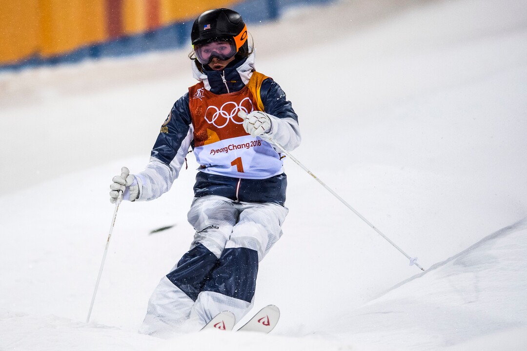 (Chris Detrick  |  The Salt Lake Tribune)  Park City's Jaelin Kauf competes in the Ladies' Moguls Final at Phoenix Park during the Pyeongchang 2018 Winter Olympics Sunday, February 11, 2018. Kauf finished seventh with a score of 76.03.