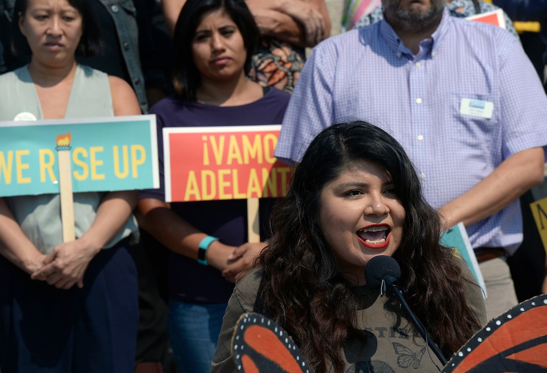 (Al Hartmann  |  The Salt Lake Tribune) 	
"Dreamer" Mayra Cedano speaks to a diverse group that gathered on the steps of the Utah Capitol on Tuesday, Sept. 5. 2017. Comunidades Unidas (Communities United), that organized the event said that that the Trump adminstration's plans to end the DACA program is bad for Utah's families and economy. Individuals including 'Dreamers" spoke out for Congress to come up with alternative legislation.