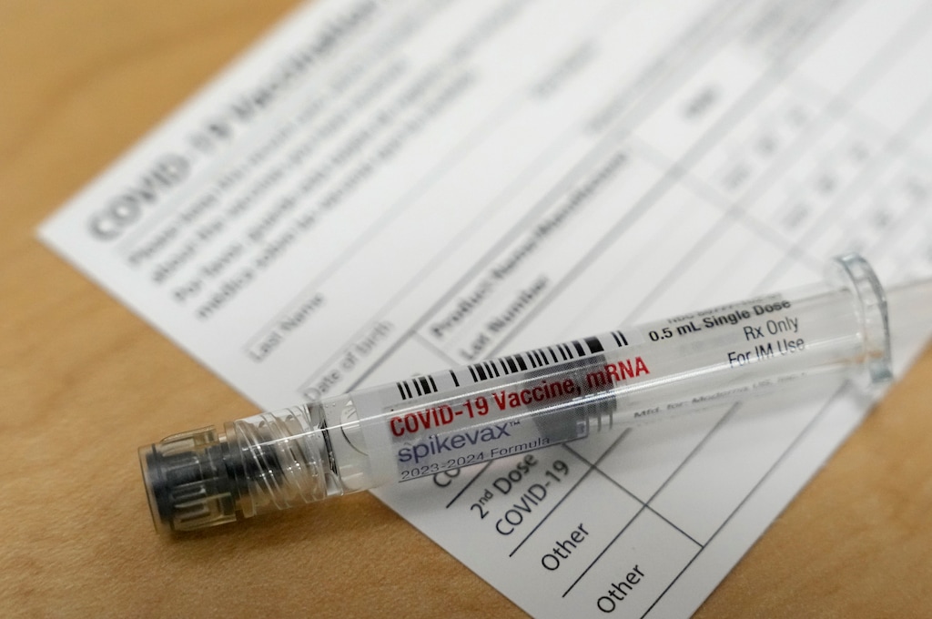 (Melissa Phillip  |  Houston Chronicle/AP file photo) A Moderna Spikevax COVID-19 vaccine is seen at a pharmacy in Cypress, Texas, in 2023. In Utah, health officials warn of a potential winter surge in coronavirus cases and encourage new booster vaccinations.