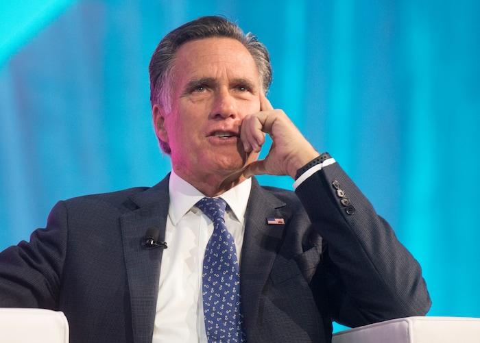 (Rick Egan  |  The Salt Lake Tribune)   Mitt Romney speaks at the Tech Summit at the Salt Palace Convention Center,  Friday, January 19, 2018.


