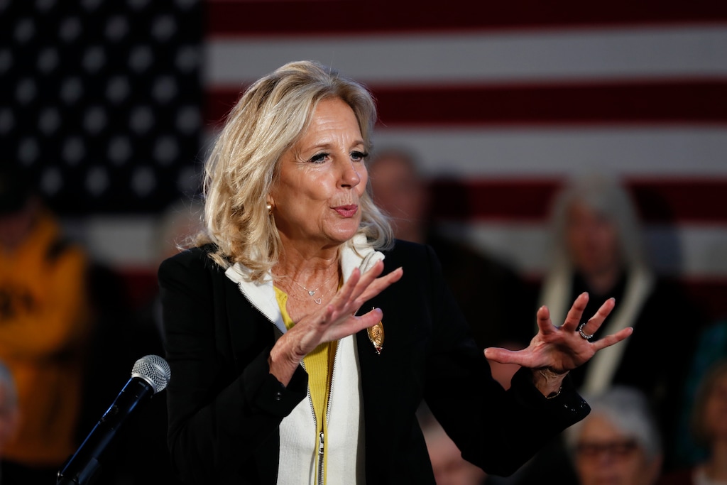 (Charlie Neibergall | AP file photo) Jill Biden speaks after her husband, Democratic presidential candidate former Vice President Joe Biden, during a bus tour stop, Tuesday, Dec. 3, 2019, in Mason City, Iowa.