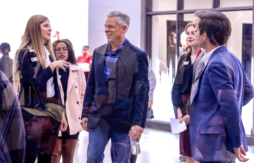 (Leah Hogsten  |  The Salt Lake Tribune) Former two-term Gov. Jon Huntsman, 59, announced his bid for governor, Nov. 14, 2019. Huntsman greets students prior to his appearance at the Michael O. Leavitt Center for Politics and Public Service at Southern Utah University in Cedar City on Thursday.