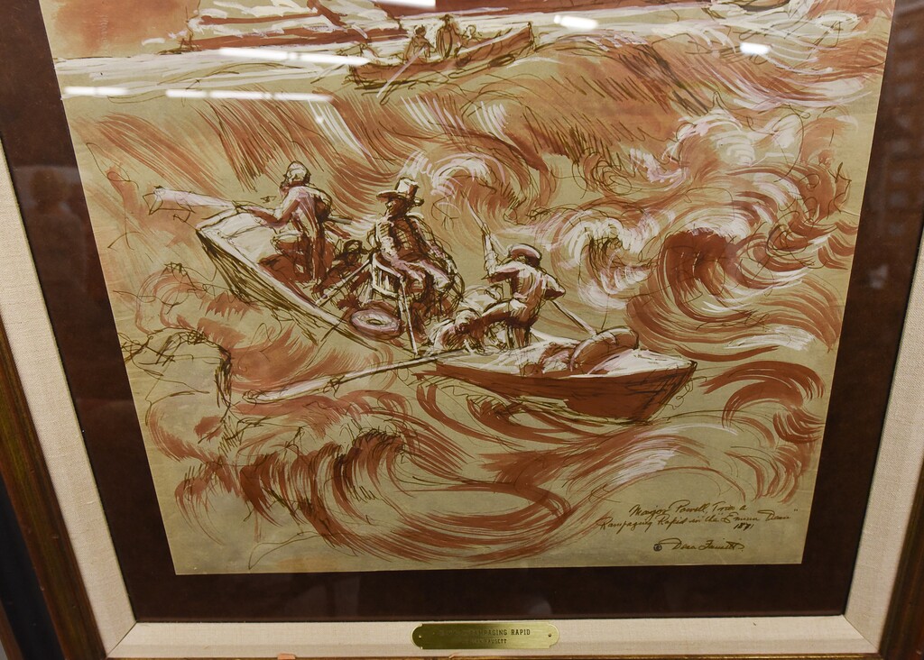 (Francisco Kjolseth | The Salt Lake Tribune) Anthropology collections staff from the Natural History Museum of Utah show off and discuss several newly acquired cultural artifacts collected by John Wesley Powell, well known in Utah for his famed Colorado River expeditions in1869 and during 1871-1872. Included are several original sepia water color and ink drawings by noted American painter and Utah artist Dean Fausett who
illustrated the Powell expeditions.