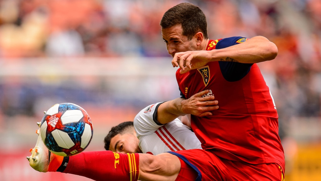 (Trent Nelson  |  The Salt Lake Tribune)  Real Salt Lake defender Aaron Herrera (22) and Toronto FC midfielder Jonathan Osorio (21) as Real Salt Lake hosts Toronto FC, MLS Soccer at Rio Tinto Stadium in Sandy on Saturday May 18, 2019.